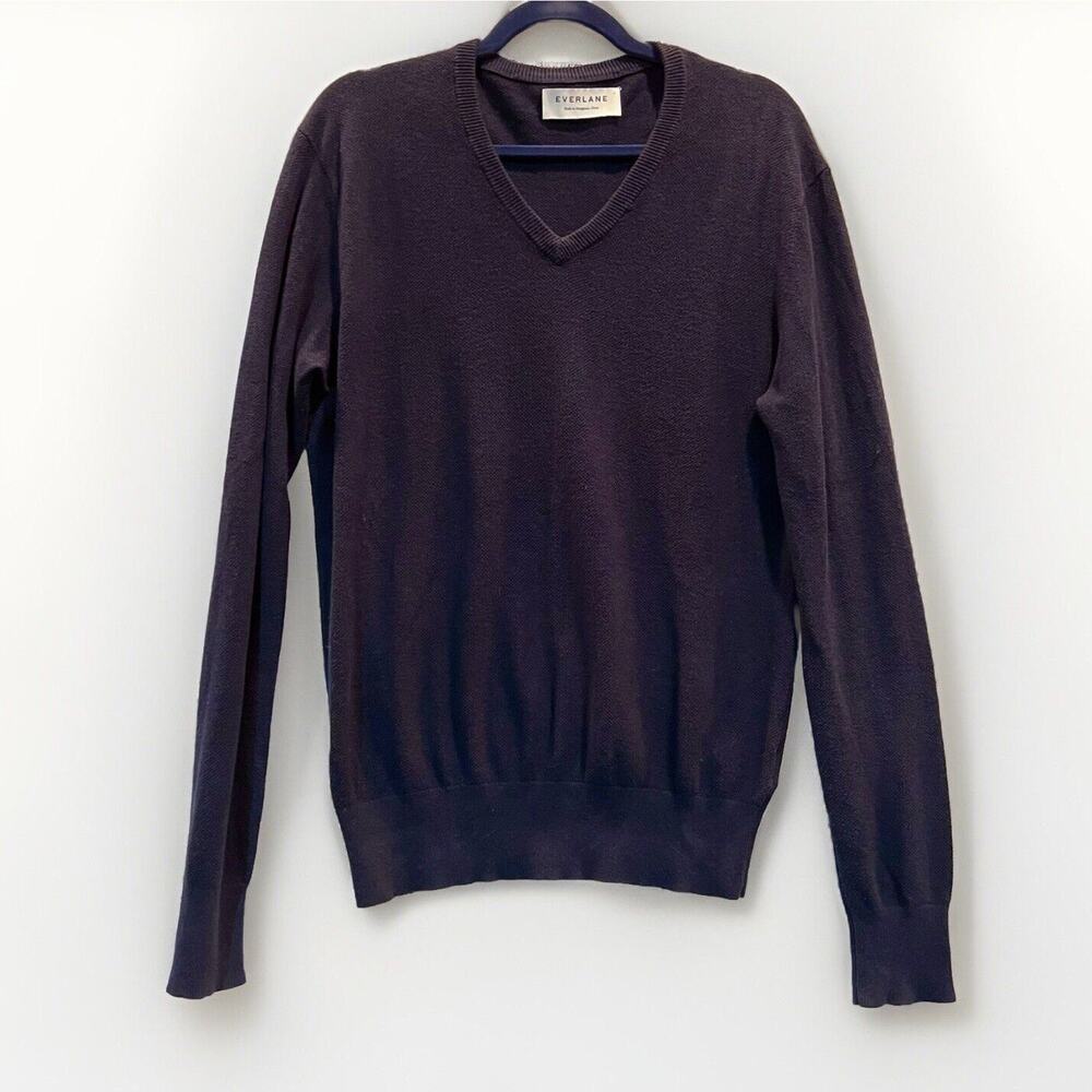 Everlane Mens Cotton Cashmere Sweater Large Navy VNeck Pullover